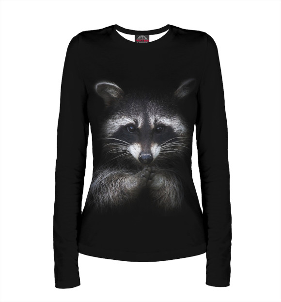 Женский лонгслив с притом Енот цвета Белый Женский лонгслив с изображением Енот цвета Белый