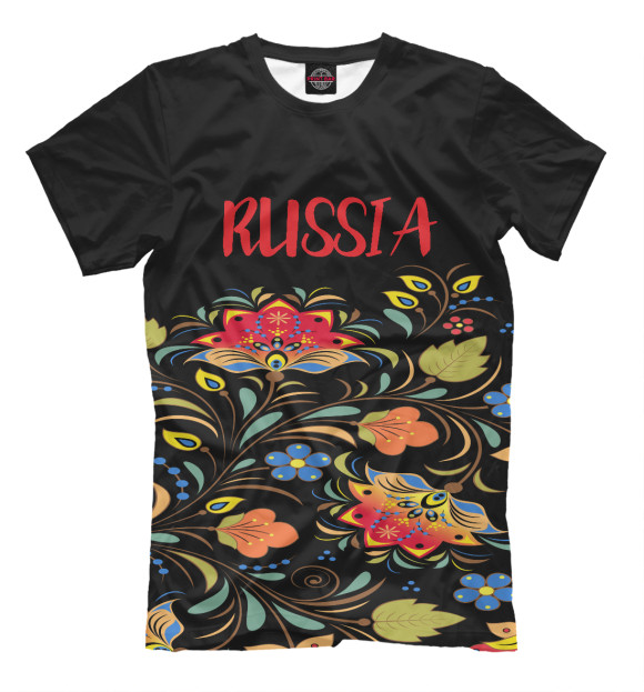 Мужская футболка с изображением Россия Хохлома цвета Черный