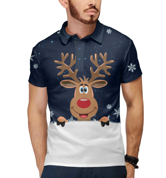 Мужское поло с изображением Олень цвета Белый