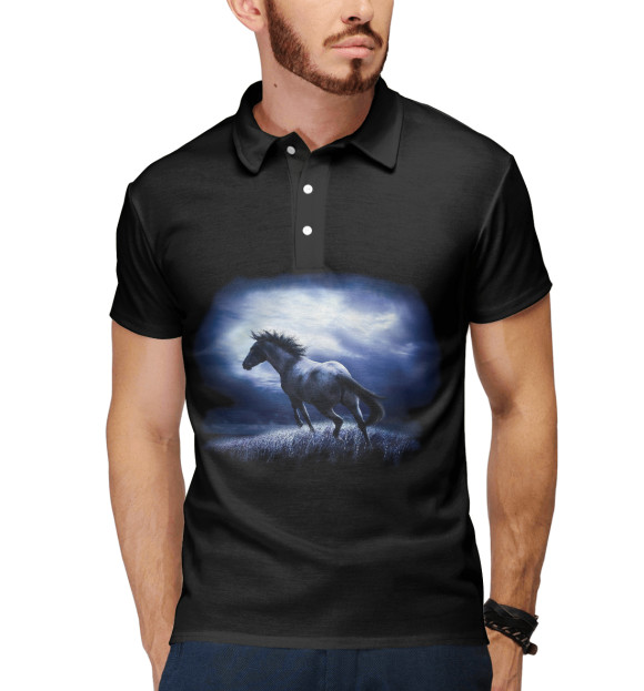Мужское поло с изображением Ночной конь цвета Белый