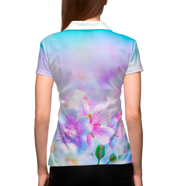 Женское поло с изображением Сиреневые цветочки цвета Белый