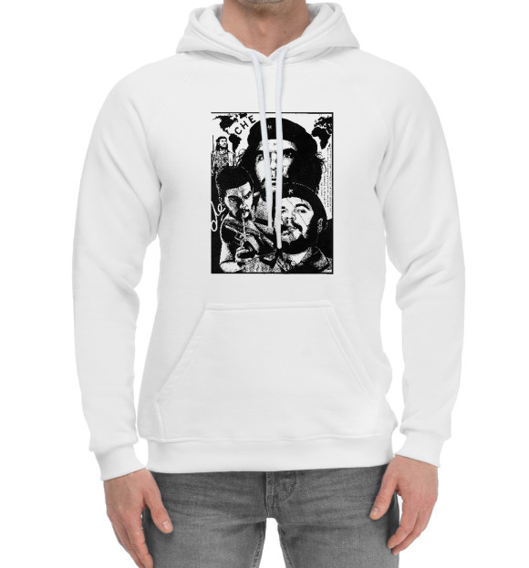 Мужской хлопковый худи с изображением Че Гевара цвета Белый