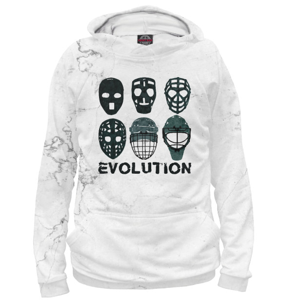 Мужское худи с изображением Hockey Goalie Mask Evolutio цвета Белый