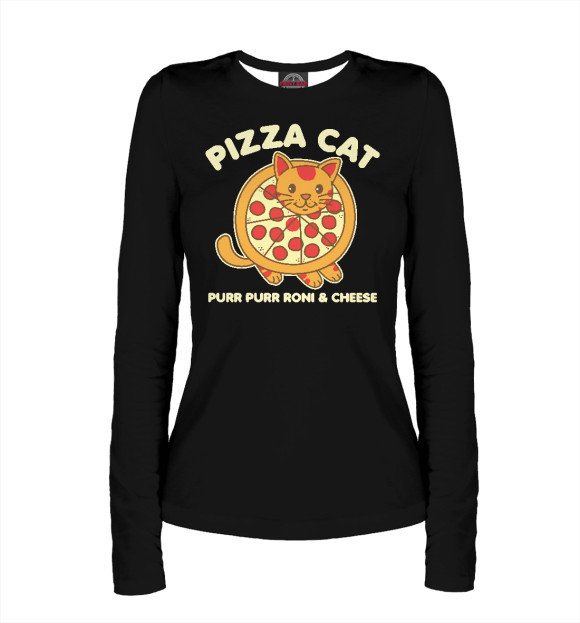 Женский лонгслив с изображением Pizza cat цвета Белый