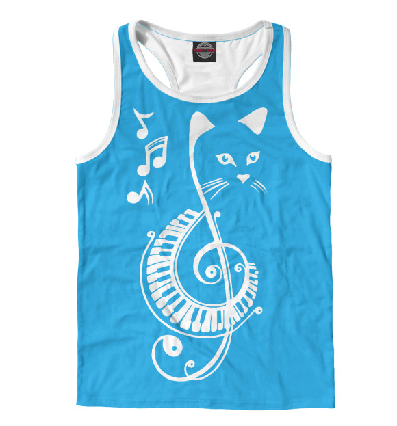Мужская майка-борцовка с изображением Котик Меломан голубой цвета Белый
