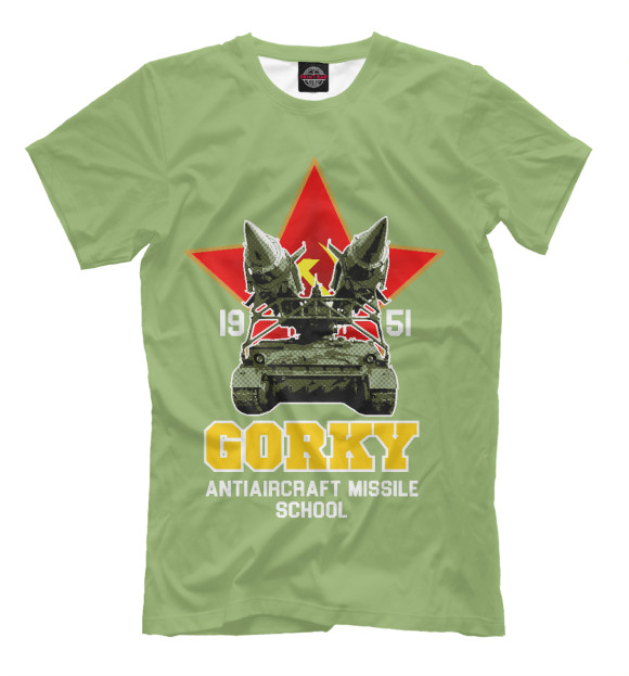 Мужская футболка с изображением Горьковское зенитное ракетное училище войск ПВО цвета Хаки