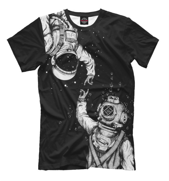 Мужская футболка с изображением Астронавт и водолаз цвета Черный