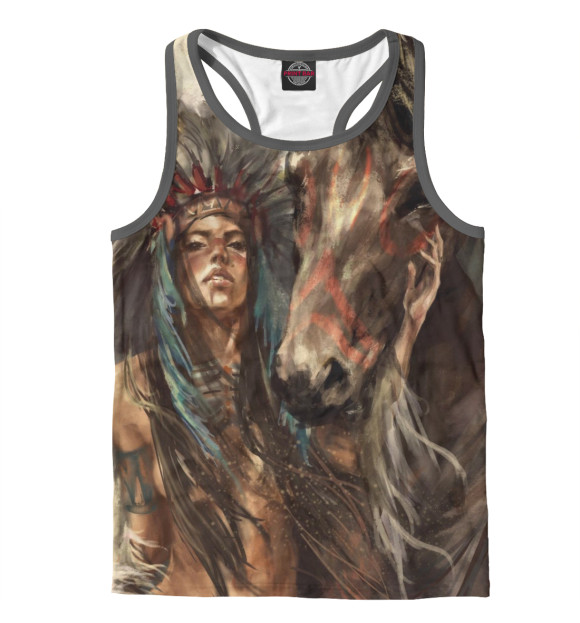 Мужская майка-борцовка с изображением Индейская воительница цвета Белый