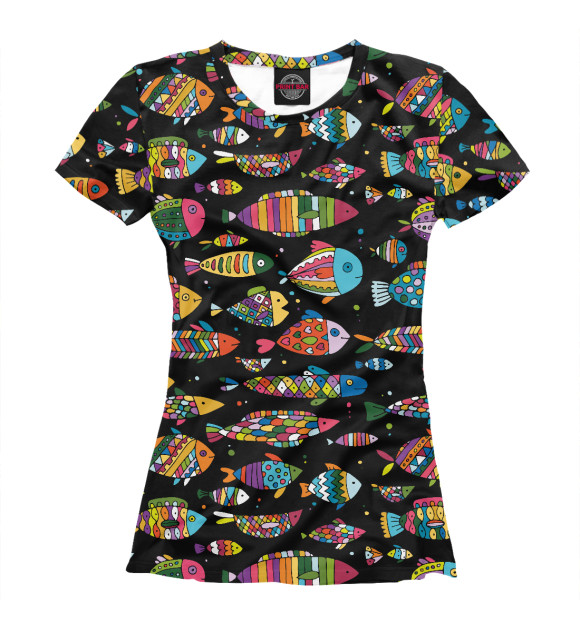 Женская футболка с изображением Разноцветные рыбы цвета Белый