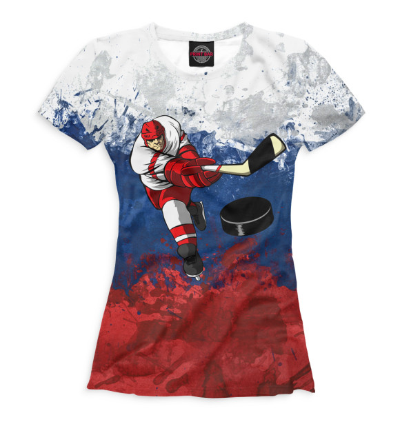 Футболка для девочек с изображением Хоккеист и триколор цвета Белый