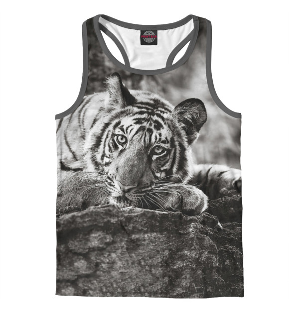Мужская майка-борцовка с изображением Тигр цвета Белый