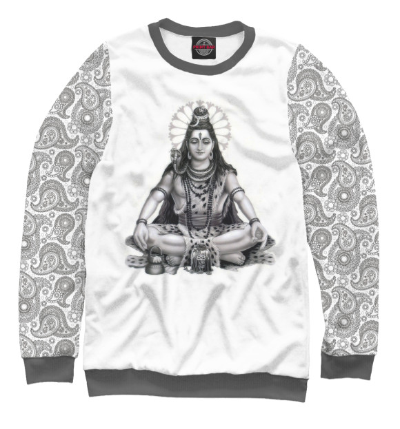 Мужской свитшот с изображением Шива и индийский узор цвета Белый