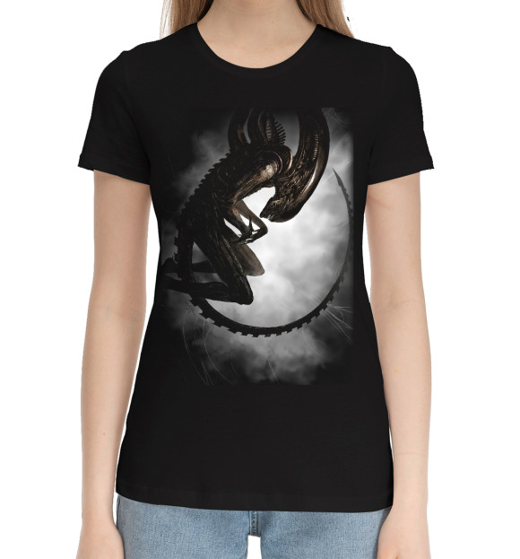 Женская хлопковая футболка с изображением Ксеноморф цвета Черный