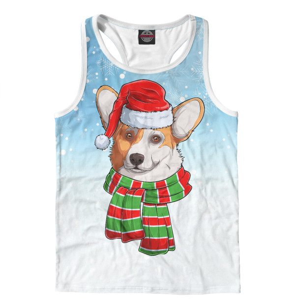 Мужская майка-борцовка с изображением Новогодний Корги цвета Белый