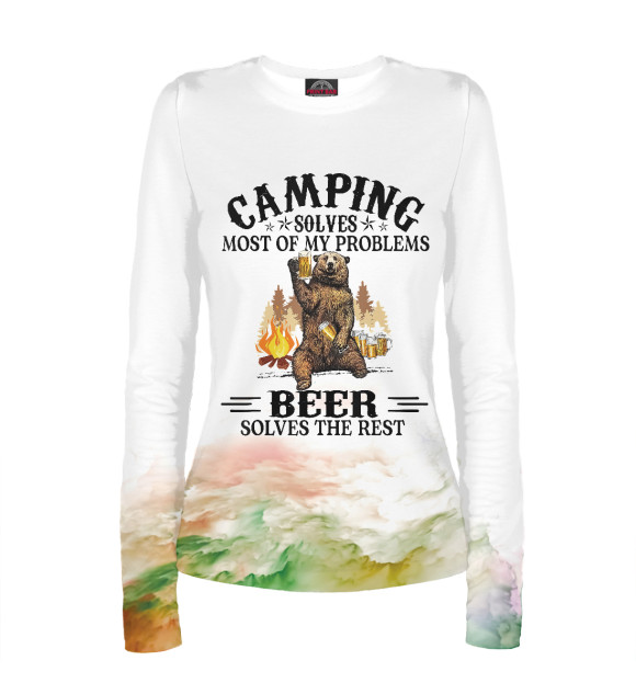 Женский лонгслив с изображением Camping Solves Most Of Beer цвета Белый