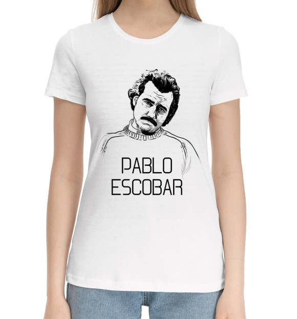 Женская хлопковая футболка с изображением Pablo Escobal цвета Белый