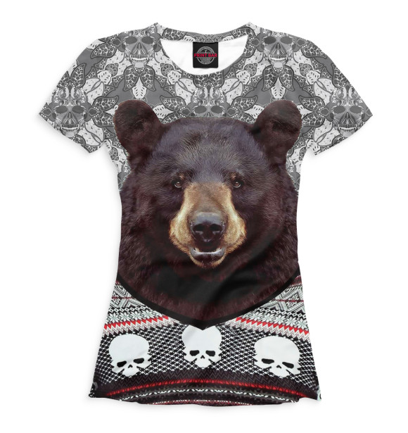 Женская футболка с изображением Медведь в свитере цвета Белый