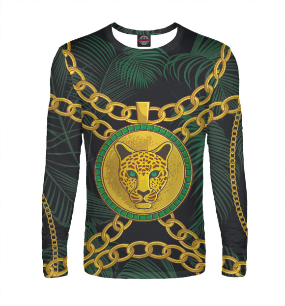 Мужской лонгслив с изображением Золотой леопард цвета Белый