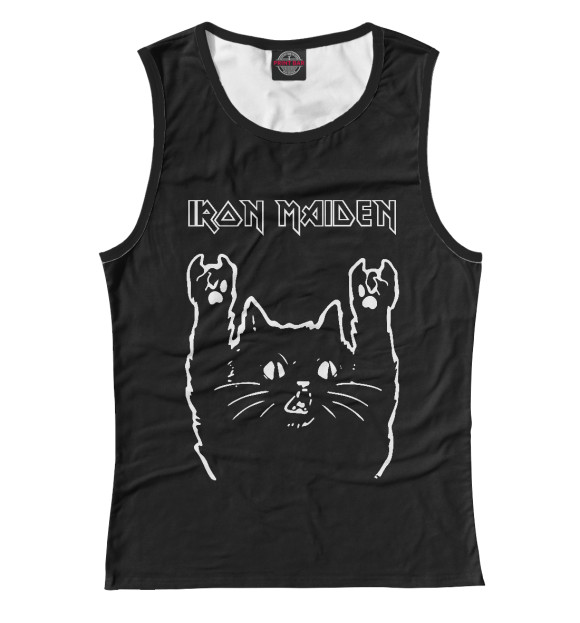 Майка для девочки с изображением Iron Maiden Рок кот цвета Белый