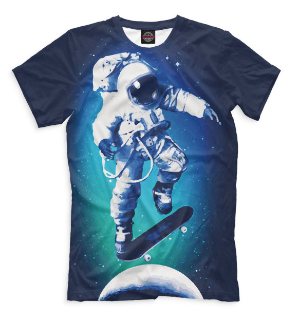 Мужская футболка с изображением Космонавт-скейтер цвета Молочно-белый