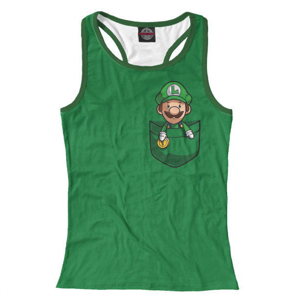 Женская майка-борцовка с изображением Марио в кармане цвета Белый