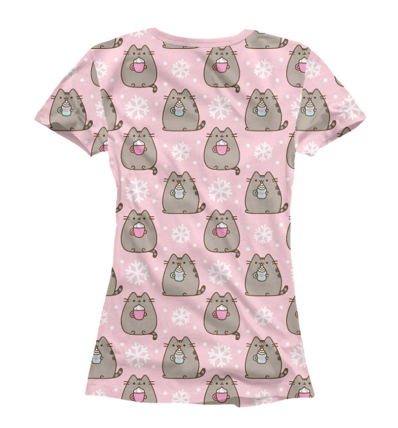 Футболка для девочек с изображением Pusheen Уютный Паттерн цвета Белый