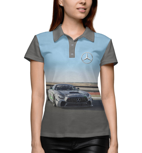 Женское поло с изображением AMG цвета Белый