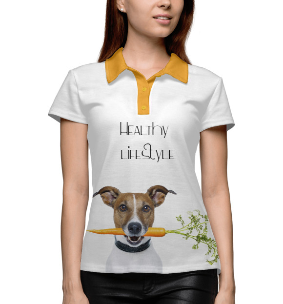 Женское поло с притом Healthy lifestyle цвета Белый Женское поло с изображением Healthy lifestyle цвета Белый