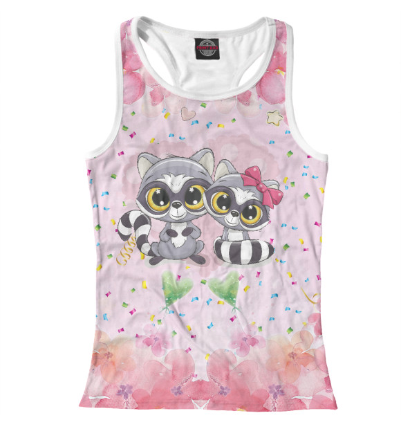 Женская майка-борцовка с изображением Милые еноты цвета Белый