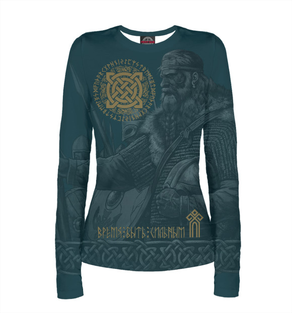 Женский лонгслив с притом Воины верховных богов Асгарда цвета Белый Женский лонгслив с изображением Воины верховных богов Асгарда цвета Белый