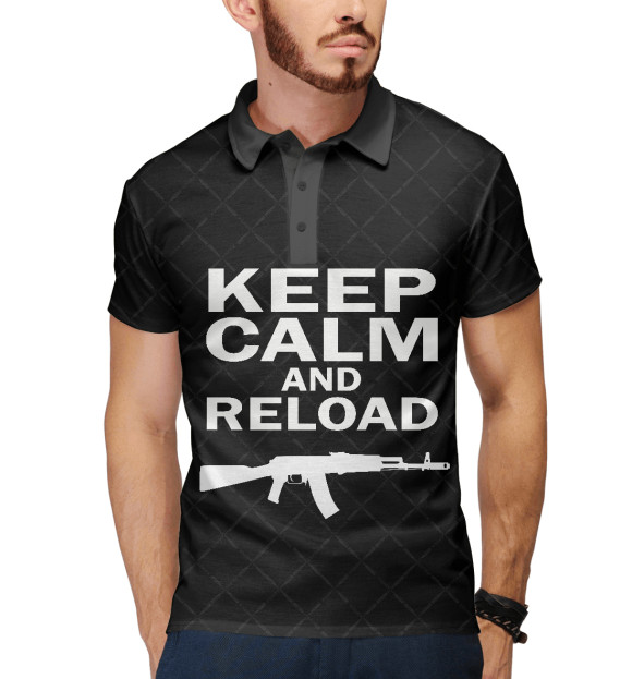 Мужское поло с изображением Keep calm and reload цвета Белый