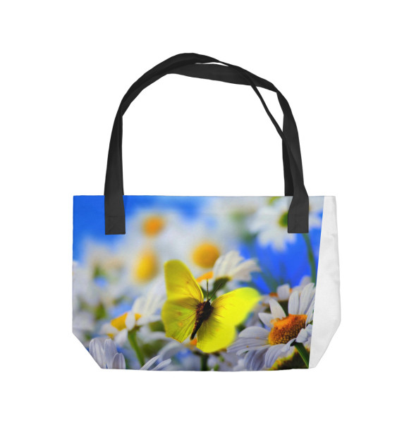 Пляжная сумка с изображением Бабочки и нарциссы цвета 