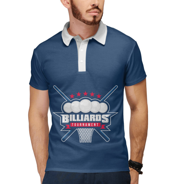 Мужское поло с изображением Бильярд цвета Белый