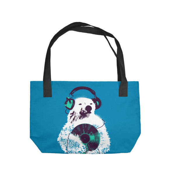 Пляжная сумка с притом Медведь в наушниках цвета  Пляжная сумка с изображением Медведь в наушниках цвета