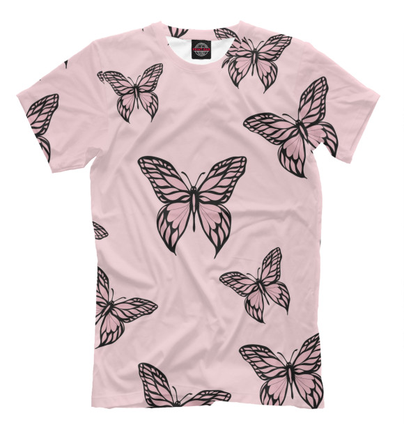 Мужская футболка с изображением Розовые бабочки цвета Бежевый