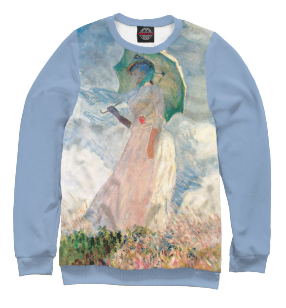 Женский свитшот с изображением Клод Моне. Прогулка. Женщина с зонтиком цвета Белый