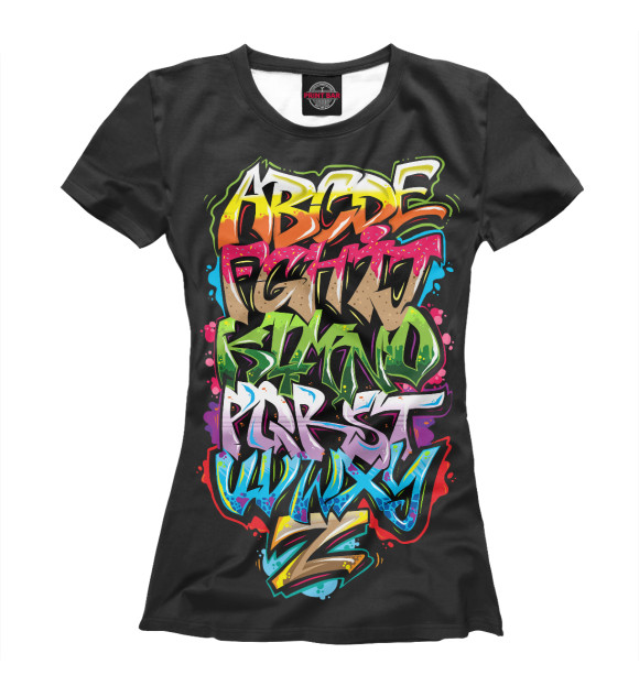 Женская футболка с изображением Граффити алфавит цвета Белый