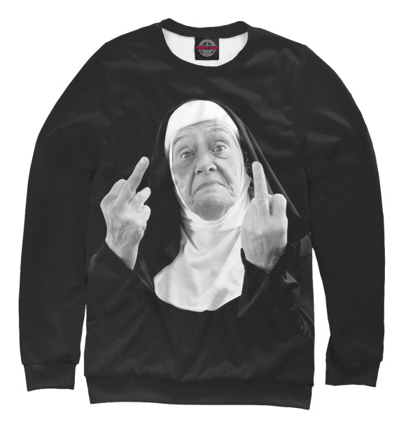 Женский свитшот с изображением Сердитая монашка цвета Белый