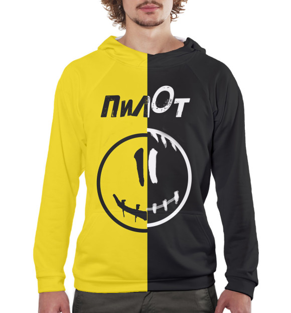 Мужское худи с изображением Пилот цвета Белый