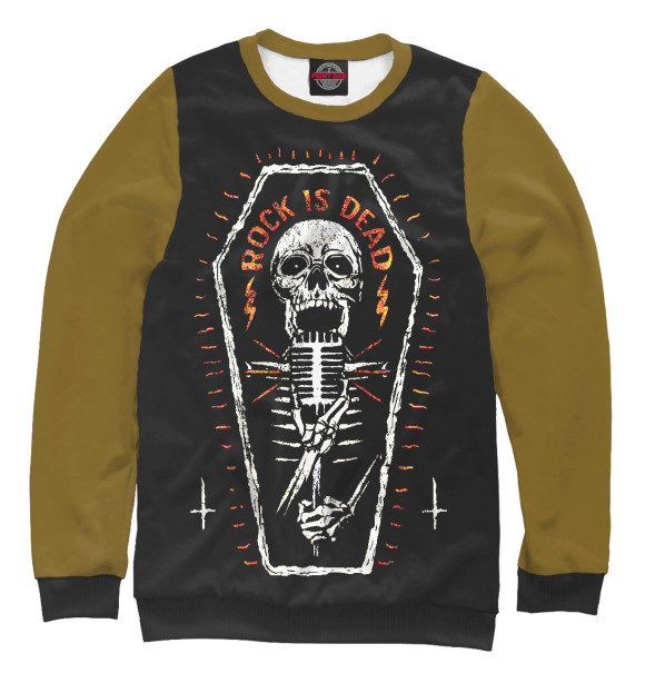 Мужской свитшот с изображением Rock is dead (skeleton) цвета Белый