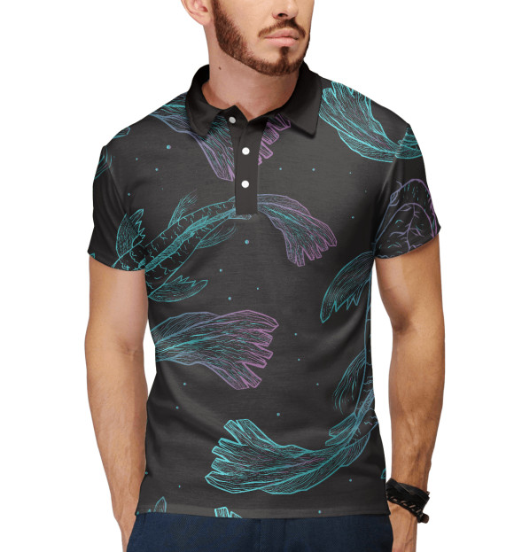 Мужское поло с изображением Рыбы цвета Белый