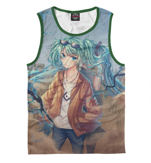 Майка для мальчика с притом Мику Вокалоид цвета Белый Майка для мальчика с изображением Мику Вокалоид цвета Белый