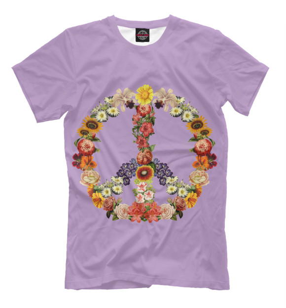Мужская футболка с изображением Flower power цвета Светло-сиреневый