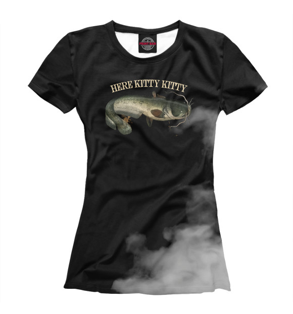 Женская футболка с изображением Fishing Catfish Kitty Kitty цвета Белый
