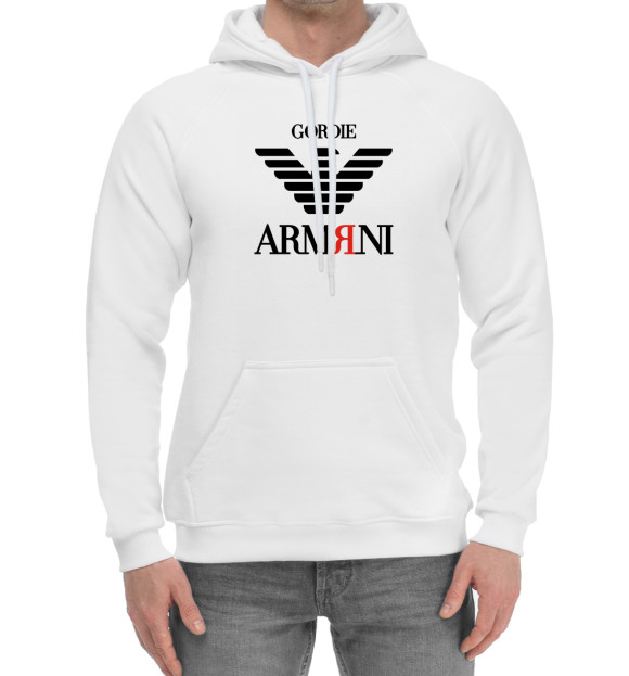 Мужской хлопковый худи с изображением ARMЯNI цвета Белый