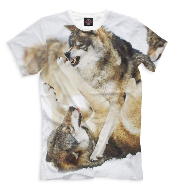 Мужская футболка с изображением Волки цвета Молочно-белый