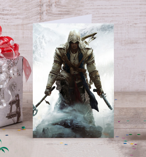 Открытка с изображением Коннор Assassin's Creed цвета Белый