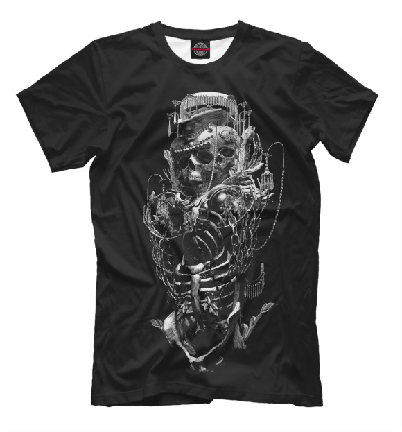 Мужская футболка с изображением Hugging two skulls цвета Черный