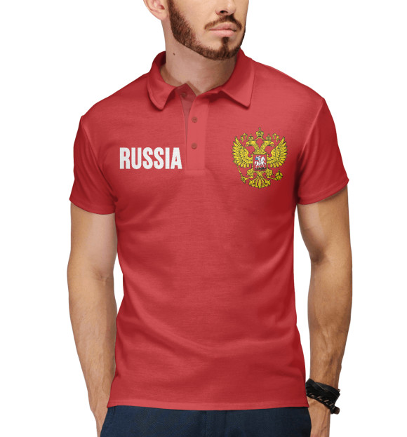 Мужское поло с изображением Russia Герб цвета Белый
