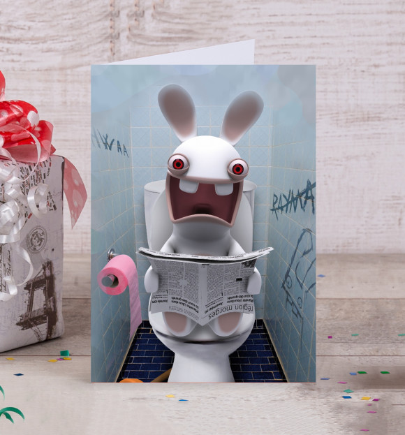Открытка с притом Кролик с газетой цвета Белый Открытка с изображением Кролик с газетой цвета Белый
